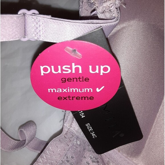 Youmita 34C Purple Ash Floral Lace Overlay Maximum Push-Up Bra NWT - Picture 5 of 11